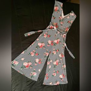 Urban Rose Size M Black & White Striped Floral Jumpsuit